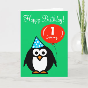 Personalized Birthday card Penguin with balloon