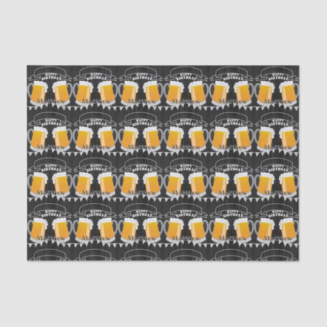 Personalized Birthday Chalkboard Beer Glass Tissue Paper (Front)