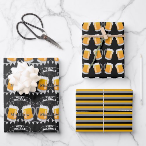 Personalized Birthday Chalkboard Beer Glass Wrapping Paper Sheets