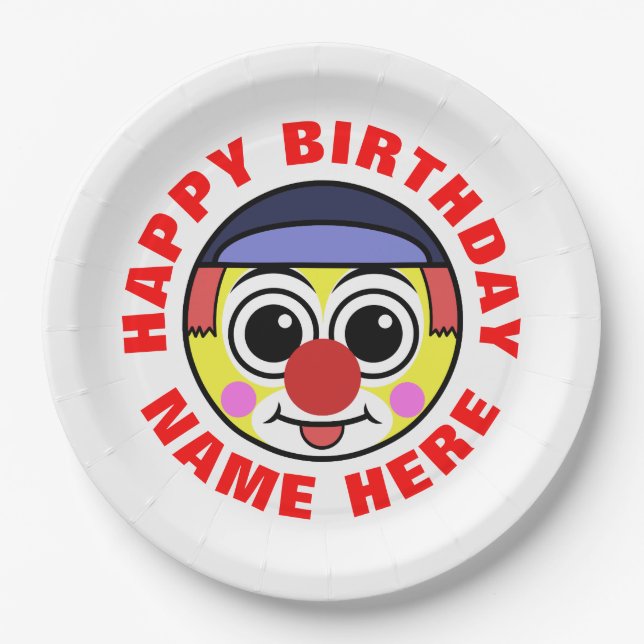 Personalized Birthday Clown Paper Plates (Front)
