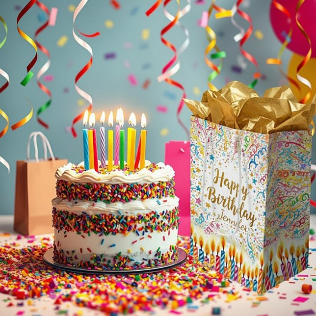 Personalized birthday confetti fun medium gift bag (Creator Uploaded)