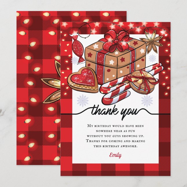Personalized Birthday Cookies and Cocoa Christmas Thank You Card (Front/Back)