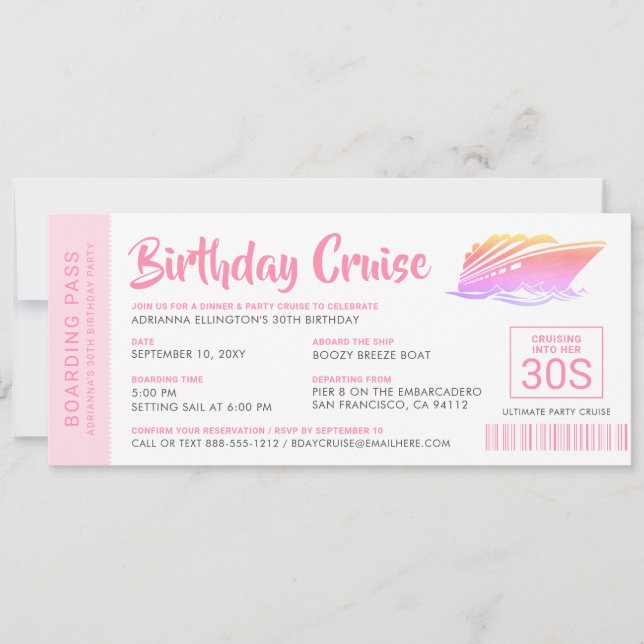 Personalized Birthday Cruise Boarding Pass Invite (Front)