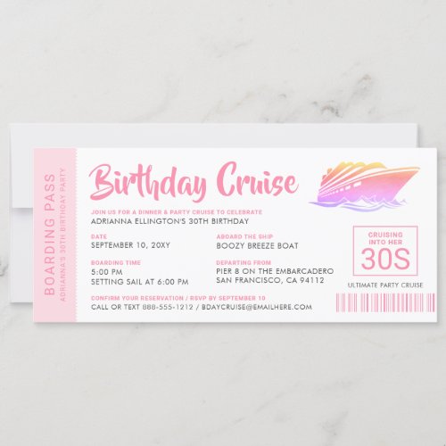 Personalized Birthday Cruise Boarding Pass Invite