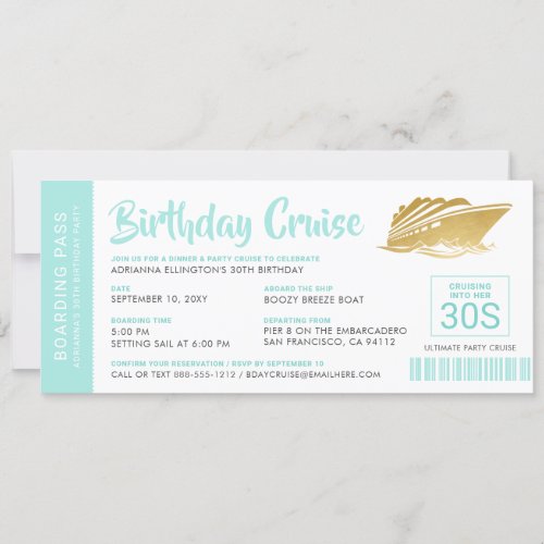Personalized Birthday Cruise Boarding Pass Teal