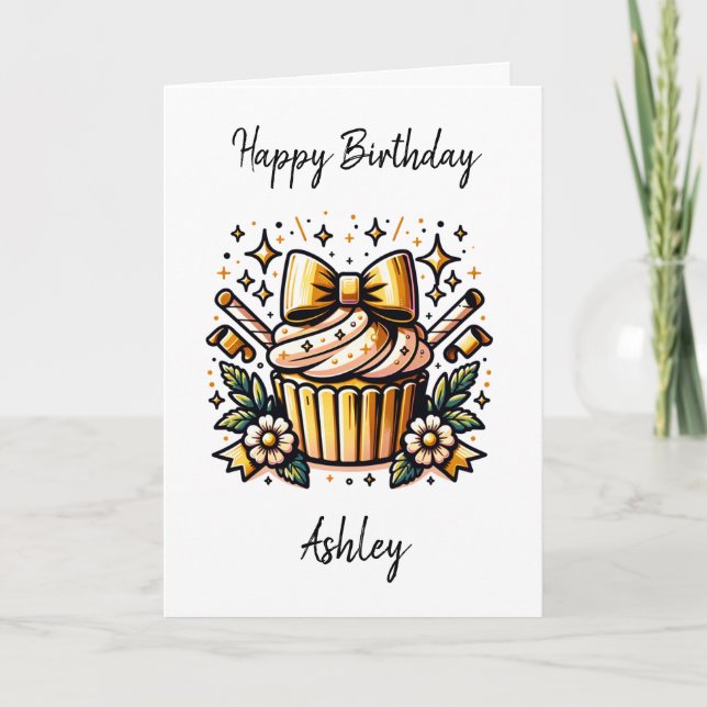 Personalized Birthday Cupcake and Coloring Page Card (Front)
