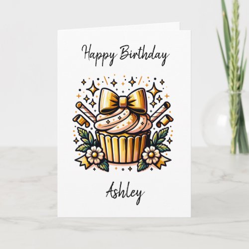 Personalized Birthday Cupcake and Coloring Page Card