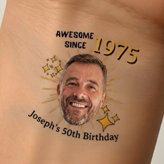 Personalized Birthday Custom Photo, Name & Year Temporary Tattoos
