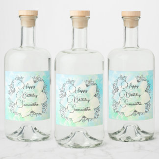 Personalized Birthday Dreamy Pastels Lotus Flower Liquor Bottle Label