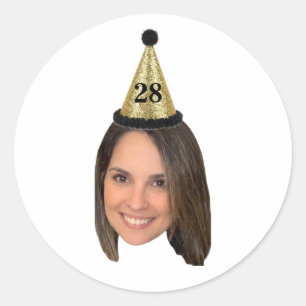 Personalized Birthday Face Custom Photo Age Party Classic Round Sticker