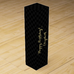 Personalized Birthday Faux Gold Black Checkered Wine Box