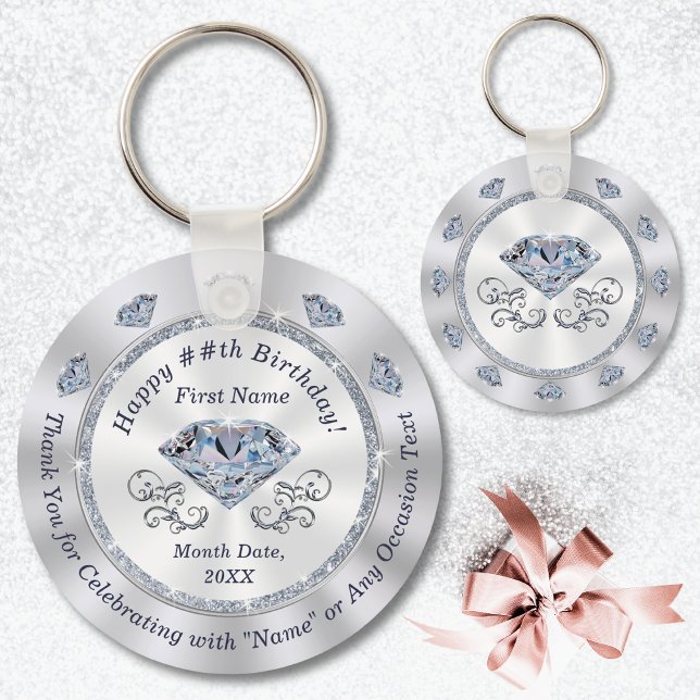 Personalized Birthday Favors for Adults. Birthday  Keychain (75th birthday souvenirs for mom. Diamond birthday party favors. 60th birthday party favors. 60 year.)
