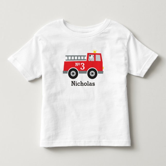 Personalized Birthday Fire Truck Toddler T-shirt (Front)