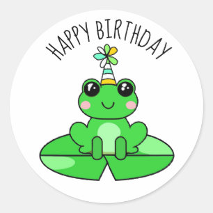 Personalized Birthday Frog on a Lily Pad Classic Round Sticker