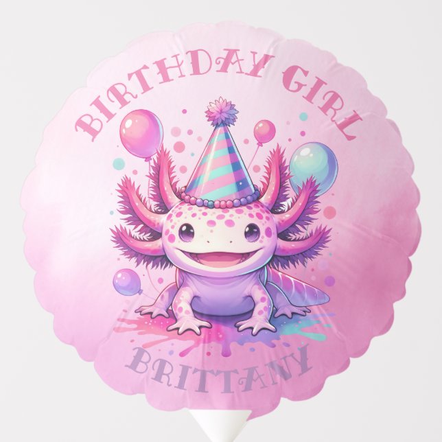 Personalized Birthday Girl | Anime Axolotl Balloon (Front)