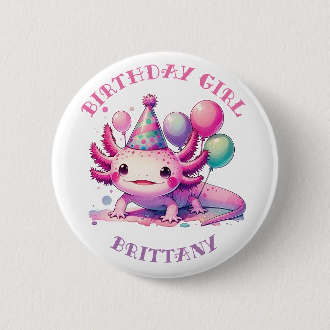 Personalized Birthday Girl | Anime Axolotl Button (Front)