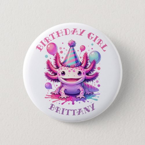 Personalized Birthday Girl  Anime Axolotl Button
