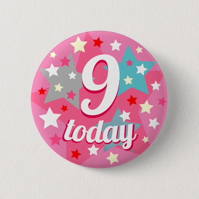 Personalized Birthday Girl Any Age Pink Starry Button (Front)