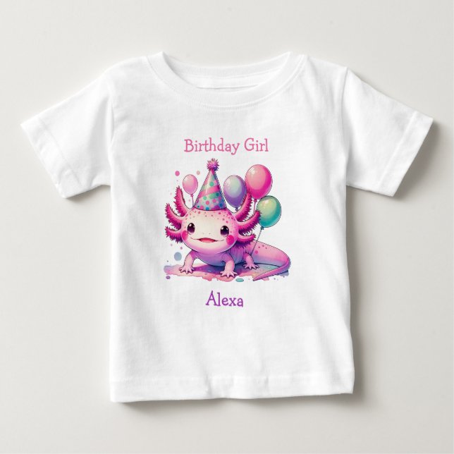 Personalized Birthday Girl | Axolotl Themed Baby T-Shirt (Front)