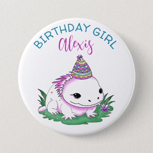 Personalized Birthday Girl Axolotl Themed Button