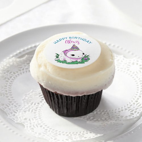 Personalized Birthday Girl Axolotl Themed Edible Frosting Rounds