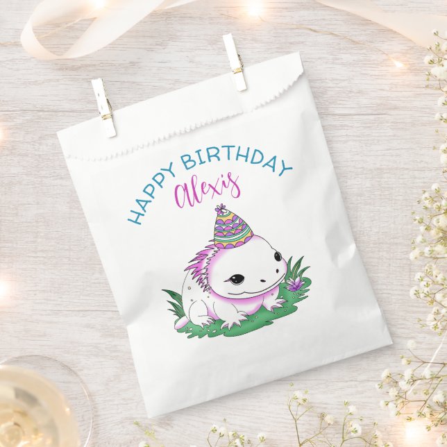 Personalized Birthday Girl Axolotl Themed Favor Bag (Clipped)