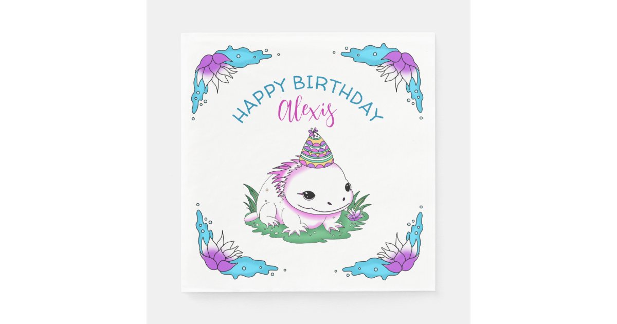 Personalized Birthday Girl Axolotl Themed Napkins | Zazzle