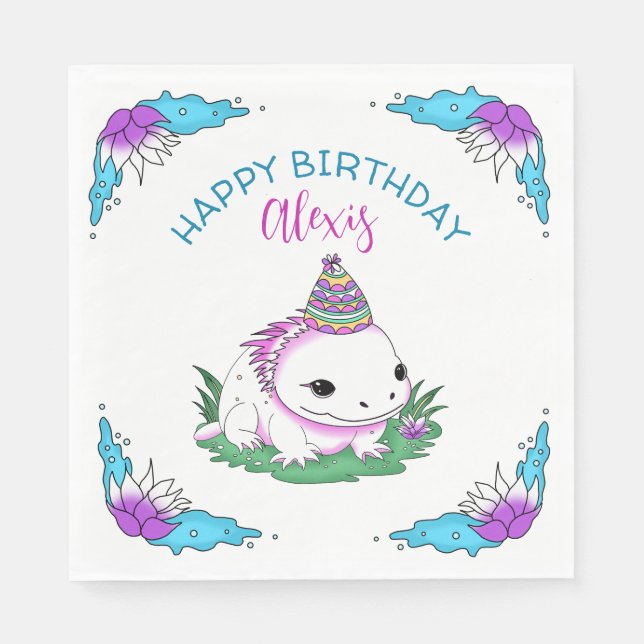 Personalized Birthday Girl Axolotl Themed Napkins (Front)