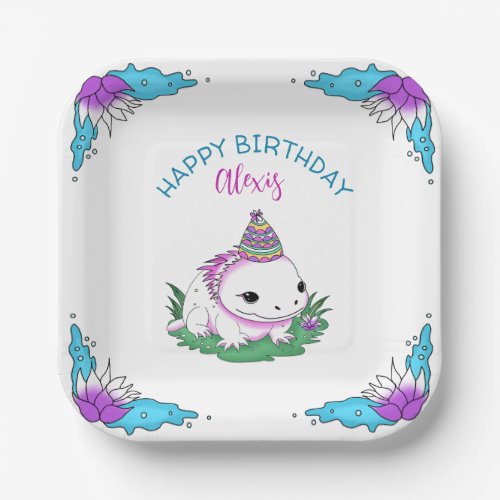 Personalized Birthday Girl Axolotl Themed Paper Plates
