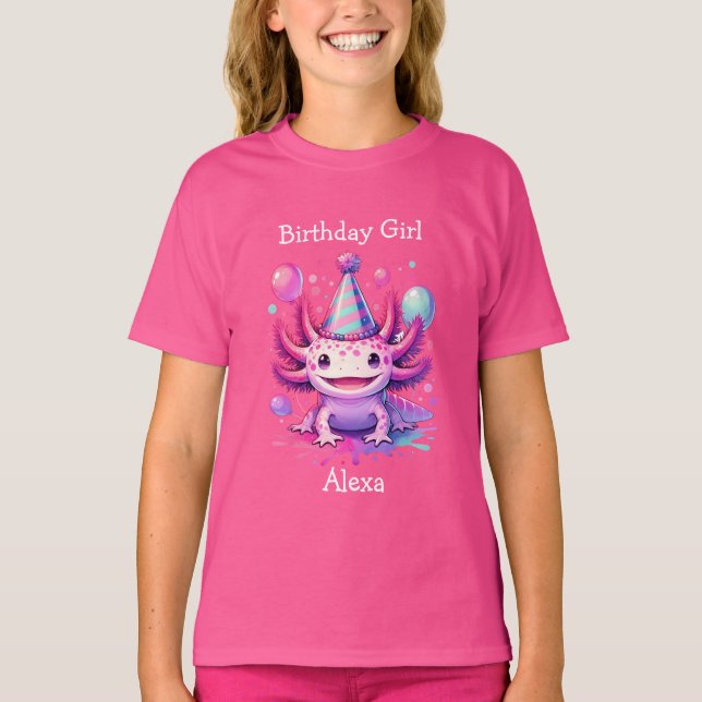 Personalized Birthday Girl | Axolotl Themed T-Shirt (Front)