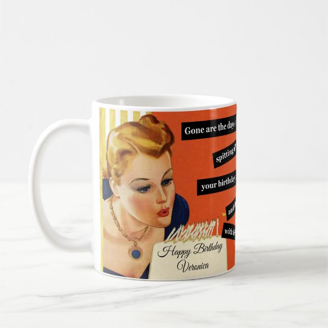 Personalized Birthday Girl Blowing Out Candles Coffee Mug (Left)