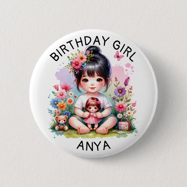 Personalized Birthday Girl  Button (Front)