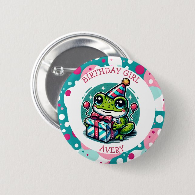 Personalized Birthday Girl | Frog Themed   Button (Front & Back)