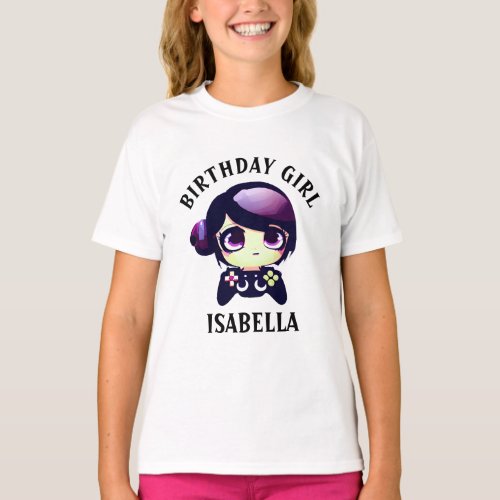 Personalized Birthday Girl Gaming Anime Girl Gamer T_Shirt