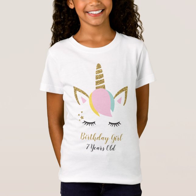Personalized Birthday Girl Magical Unicorn Face T-Shirt (Front)