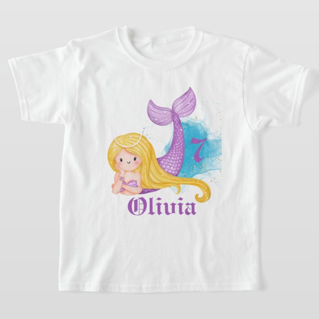 Personalized Birthday Girl Mermaid T-Shirt (Laydown)