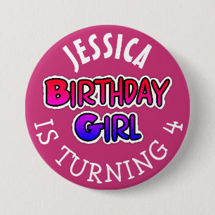 Personalized Birthday girl pink Button