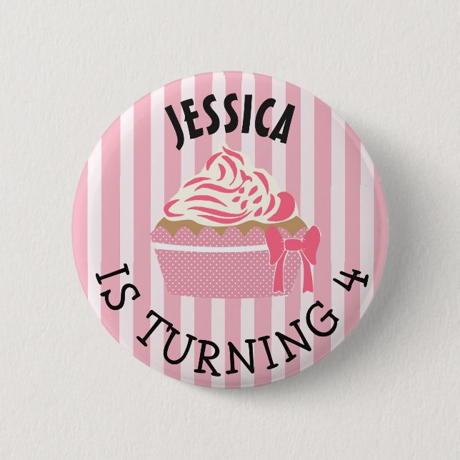 Personalized Birthday girl Pink Cupcake Button (Front)