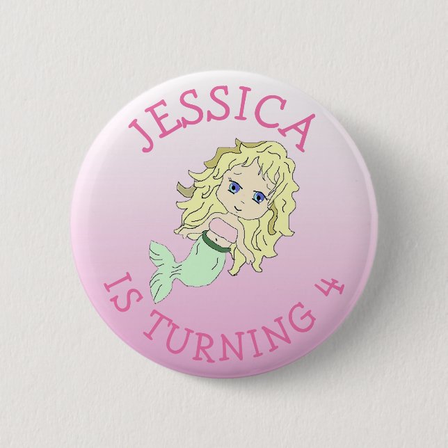 Personalized Birthday girl Pink Mermaid Button (Front)