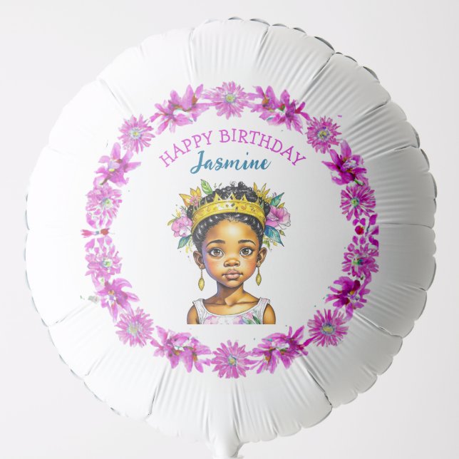 Personalized Birthday Girl Princess of Color Balloon (Front)
