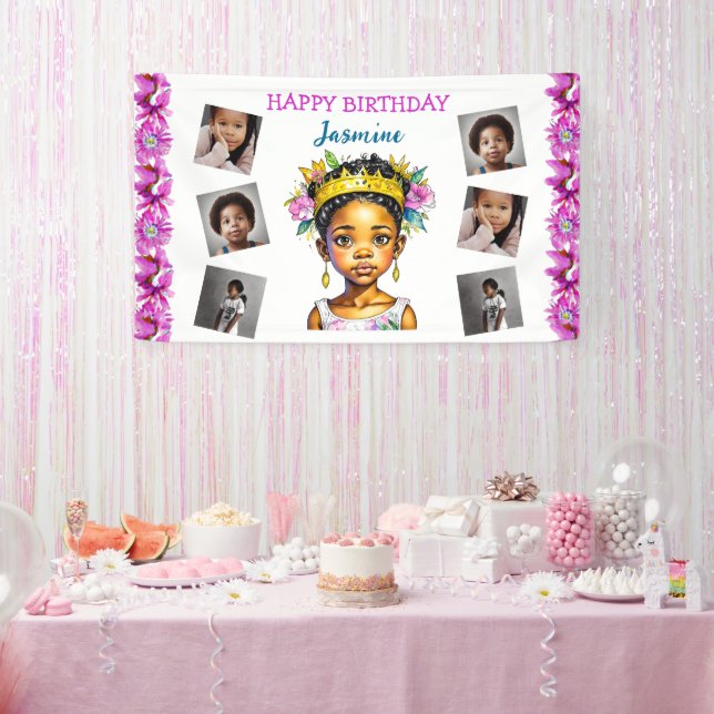 Personalized Birthday Girl Princess of Color Banner (Party)