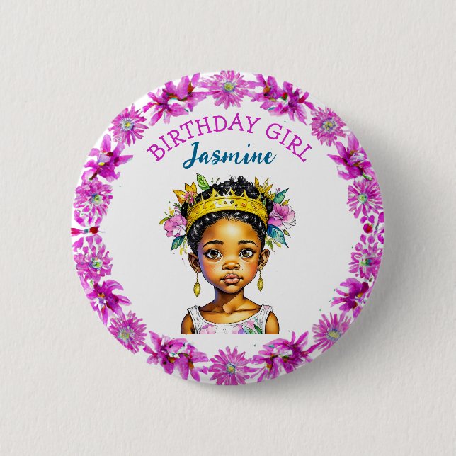 Personalized Birthday Girl Princess of Color Button (Front)