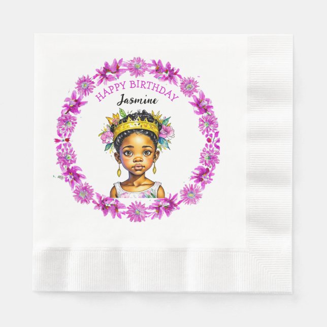 Personalized Birthday Girl Princess of Color Napkins (Front)