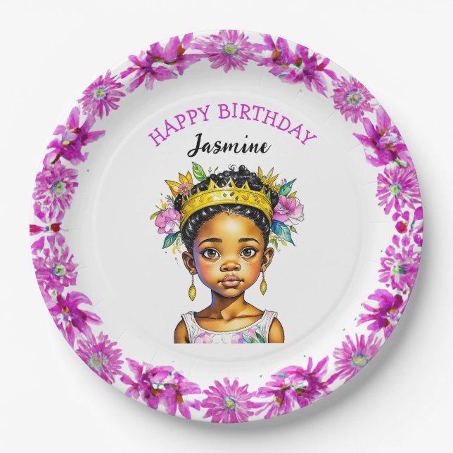 Personalized Birthday Girl Princess of Color Paper Plates (Front)