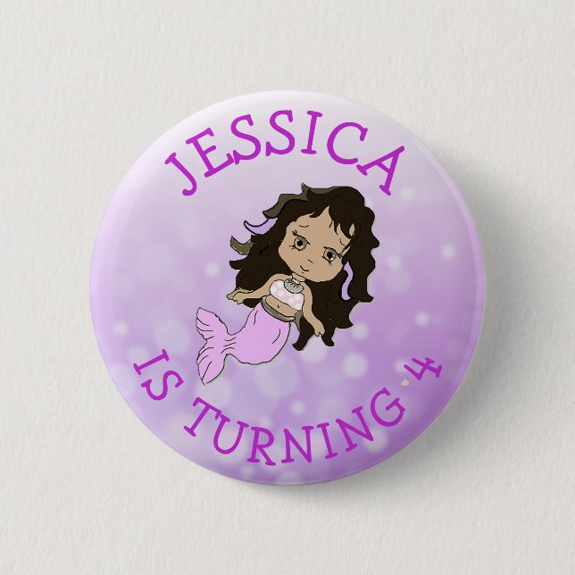 Personalized Birthday girl Purple Mermaid Button (Front)