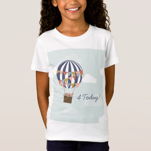Personalized Birthday Girl T-shirt Hot Air Balloon (Front)