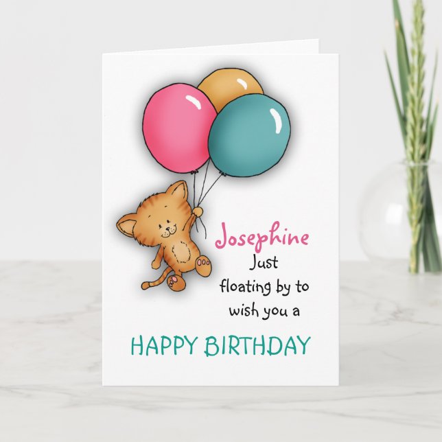 Personalized Birthday Greeting Card with Cat (Front)