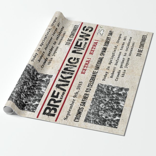 Personalized Birthday Headline News Wrapping Paper (Unrolled)