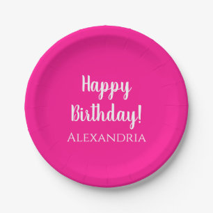 Personalized Birthday Hot Pink Party Paper Plates