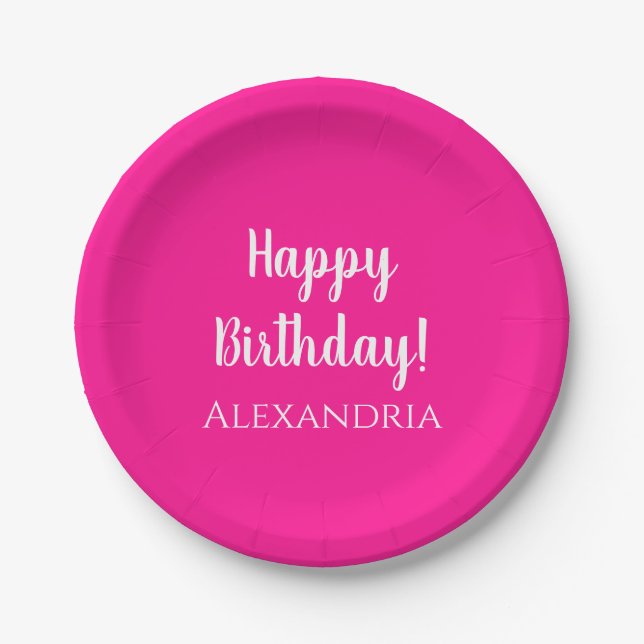 Personalized Birthday Hot Pink Party Paper Plates (Front)
